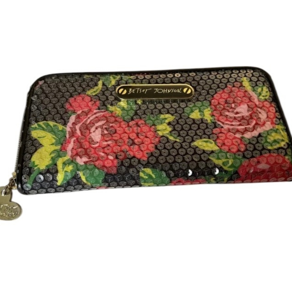 Betsey Johnson Black/Rose Sequins Long Wallet NWT